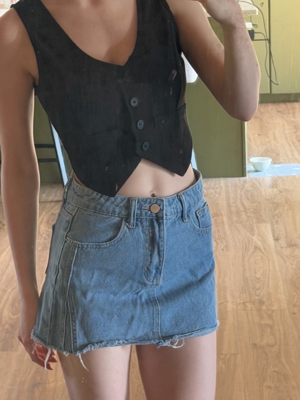 Casual Blue Denim Mini Skirt - Classic Raw Hem - Picture 3 of 5